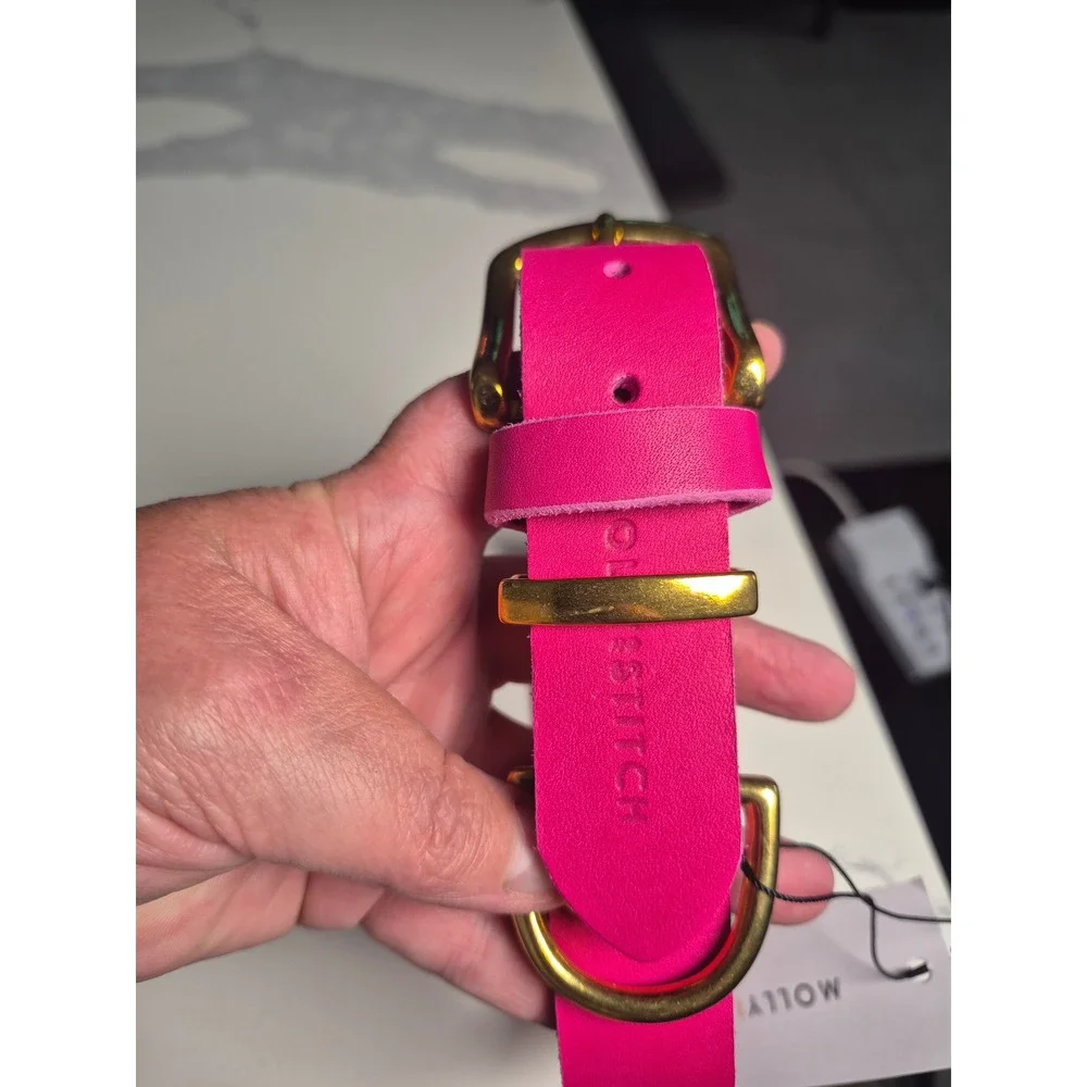 Molly & Stitch Butter Leather Dog Collar Flamingo Pink Brass XXL Made in Austria